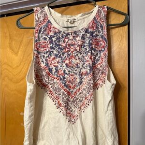 Women's Sleeveless Top with Red and Blue Pattern